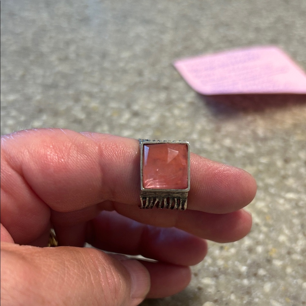 Artisan Silver Ring with Coral Gemstone - Picture 2 of 3